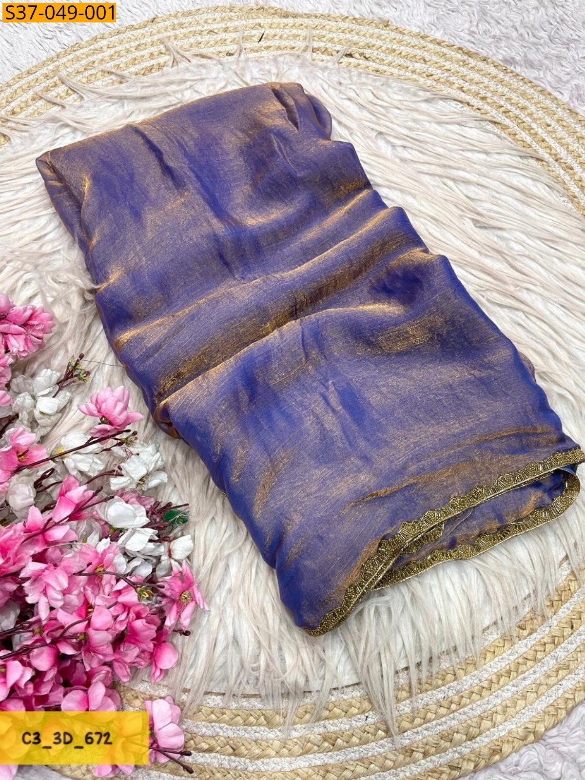 Onion Fancy Sattin chiffon Saree