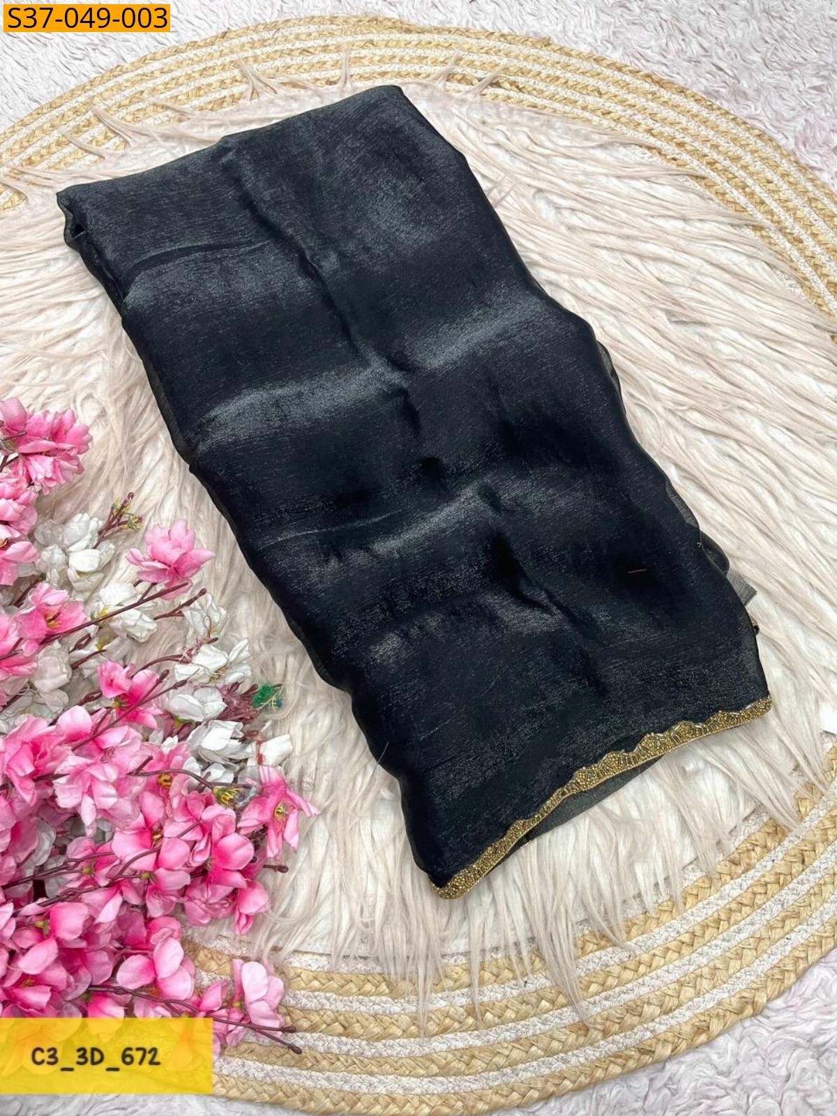 Black Fancy Sattin chiffon Saree
