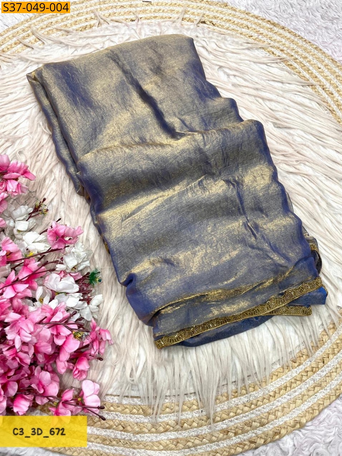 Silver Fancy Sattin chiffon Saree