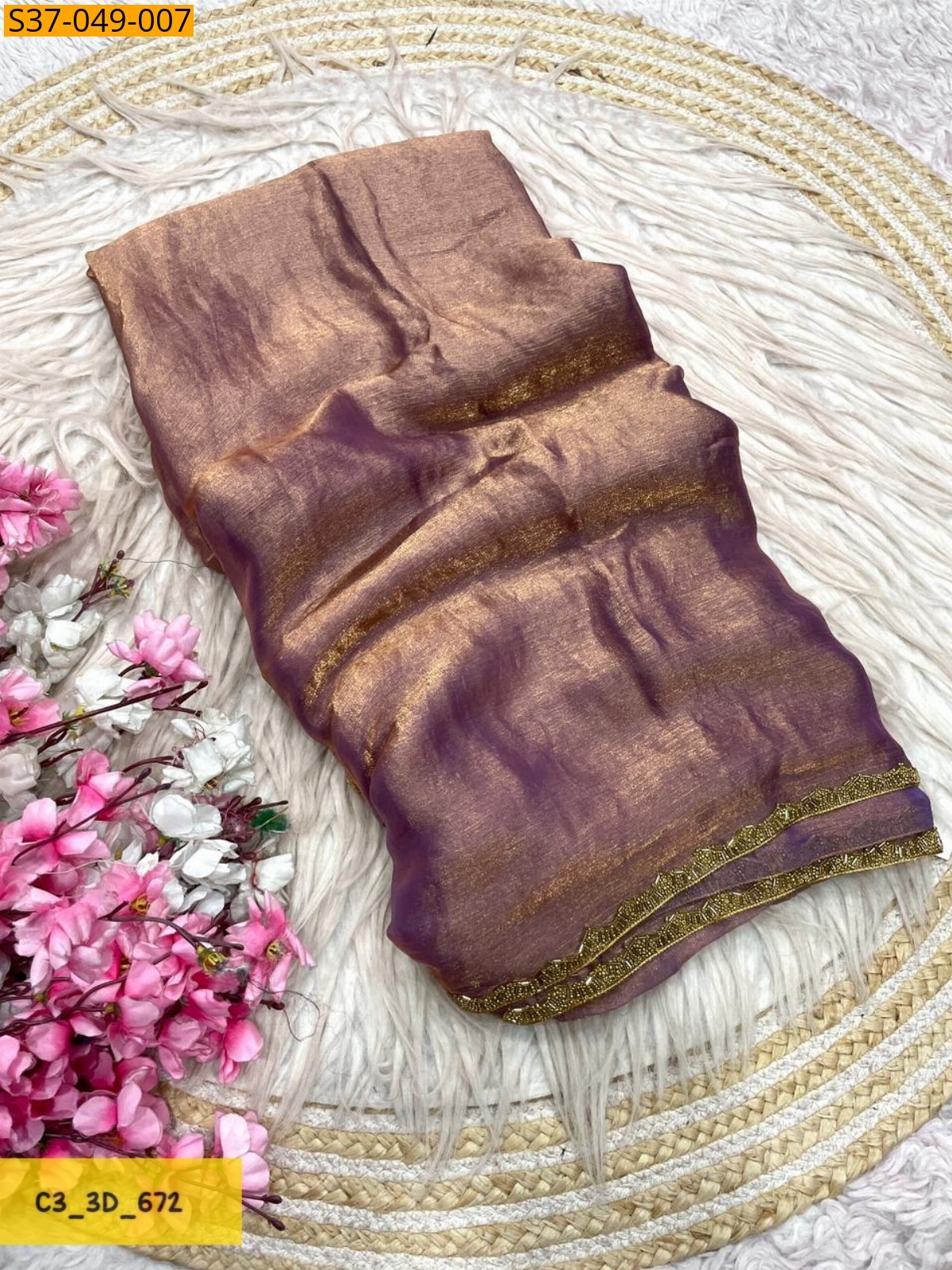 Onion Fancy Sattin chiffon Saree