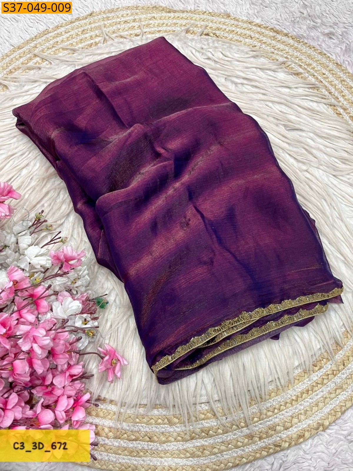 Magenta Fancy Sattin chiffon Saree