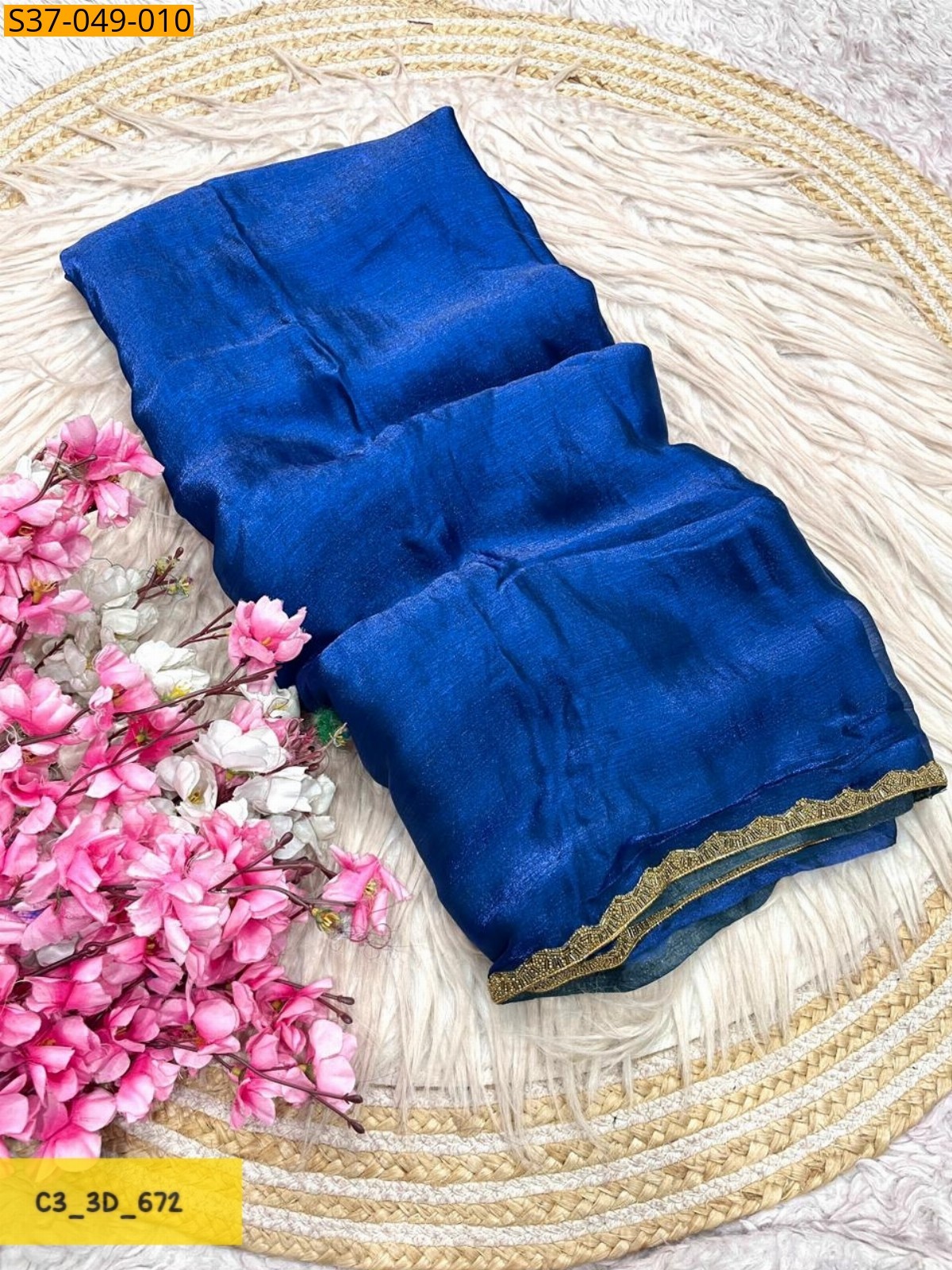Blue Fancy Sattin chiffon Saree