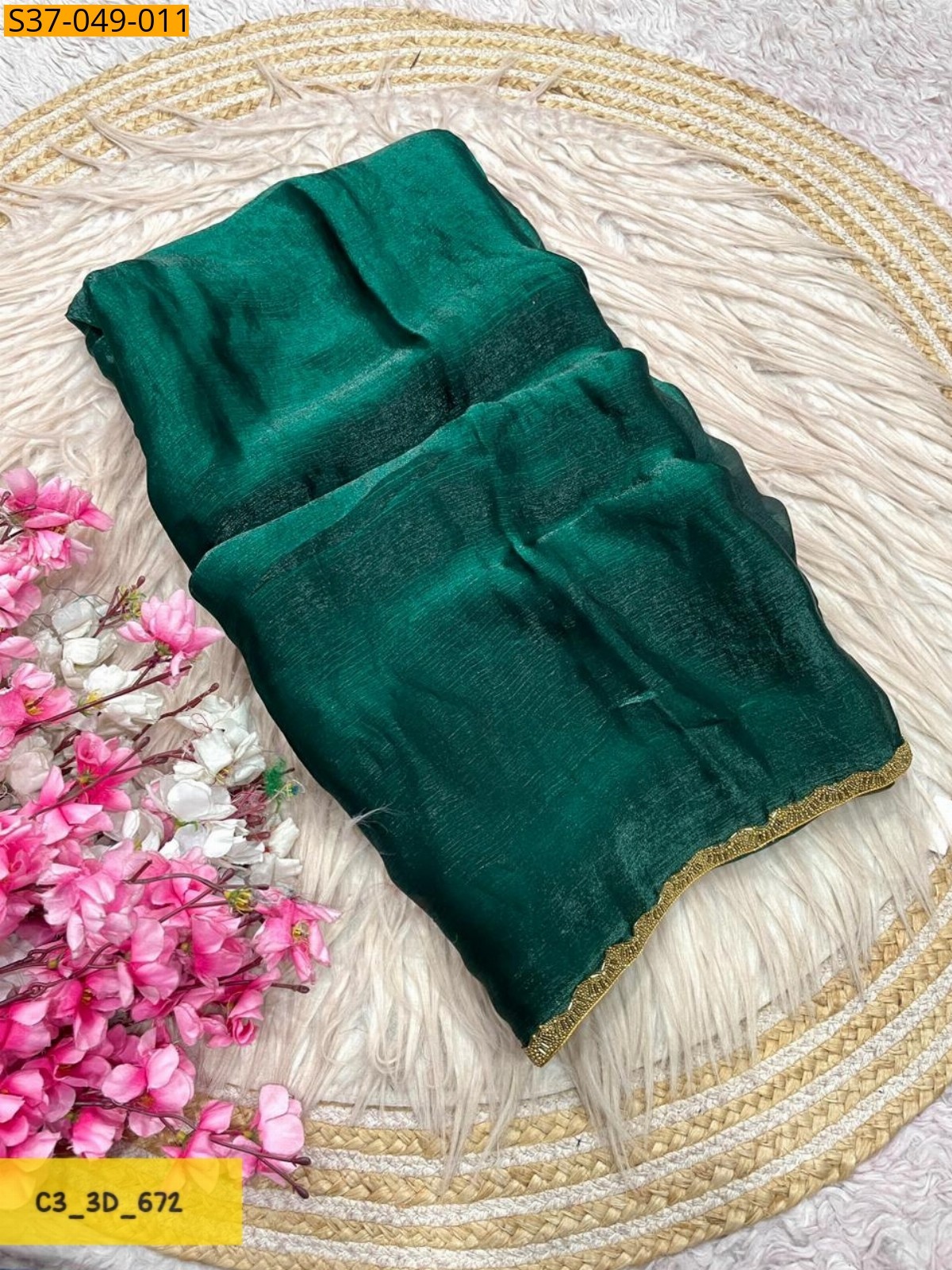 Green Fancy Sattin chiffon Saree