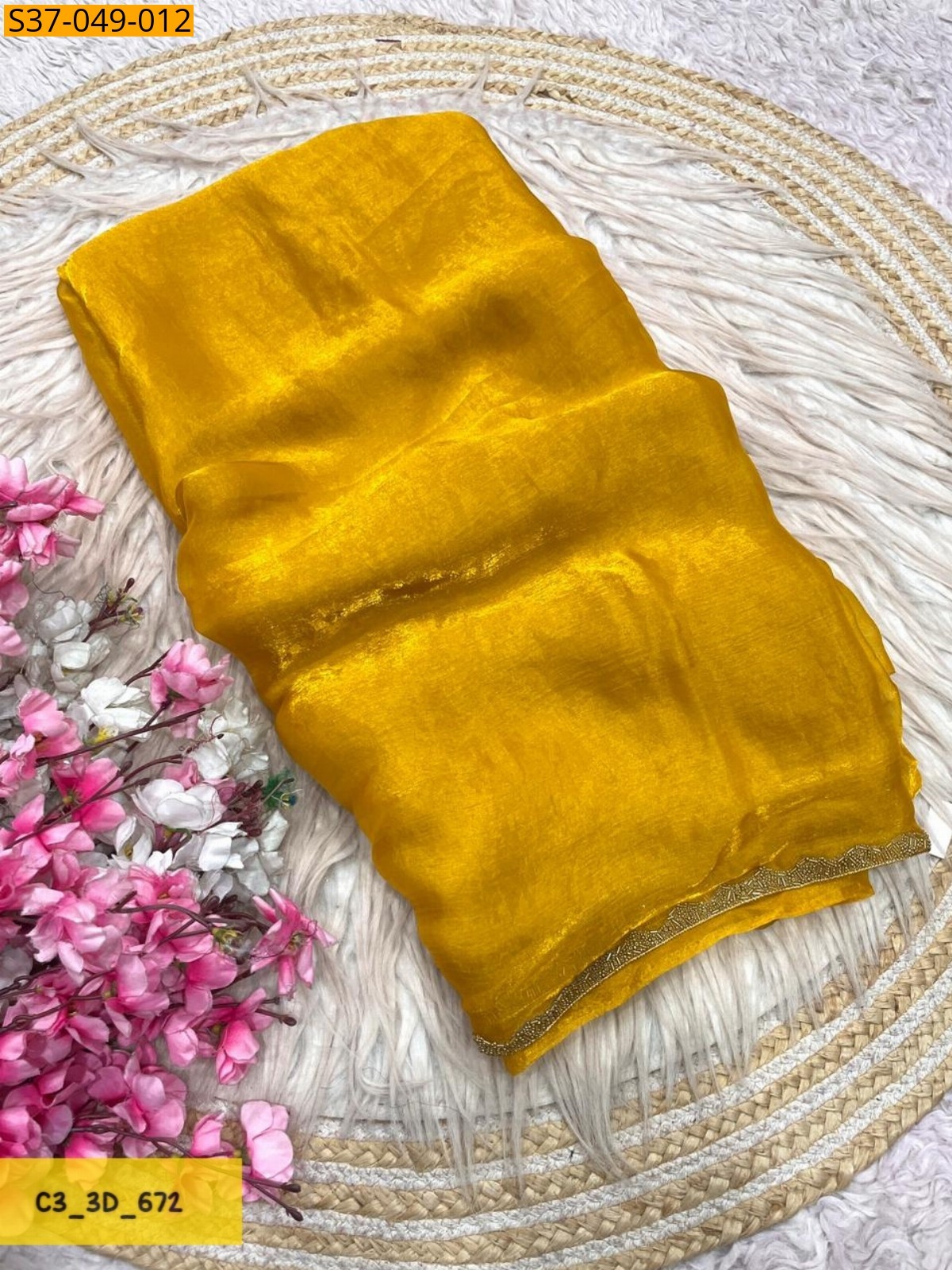 Yellow Fancy Sattin chiffon Saree