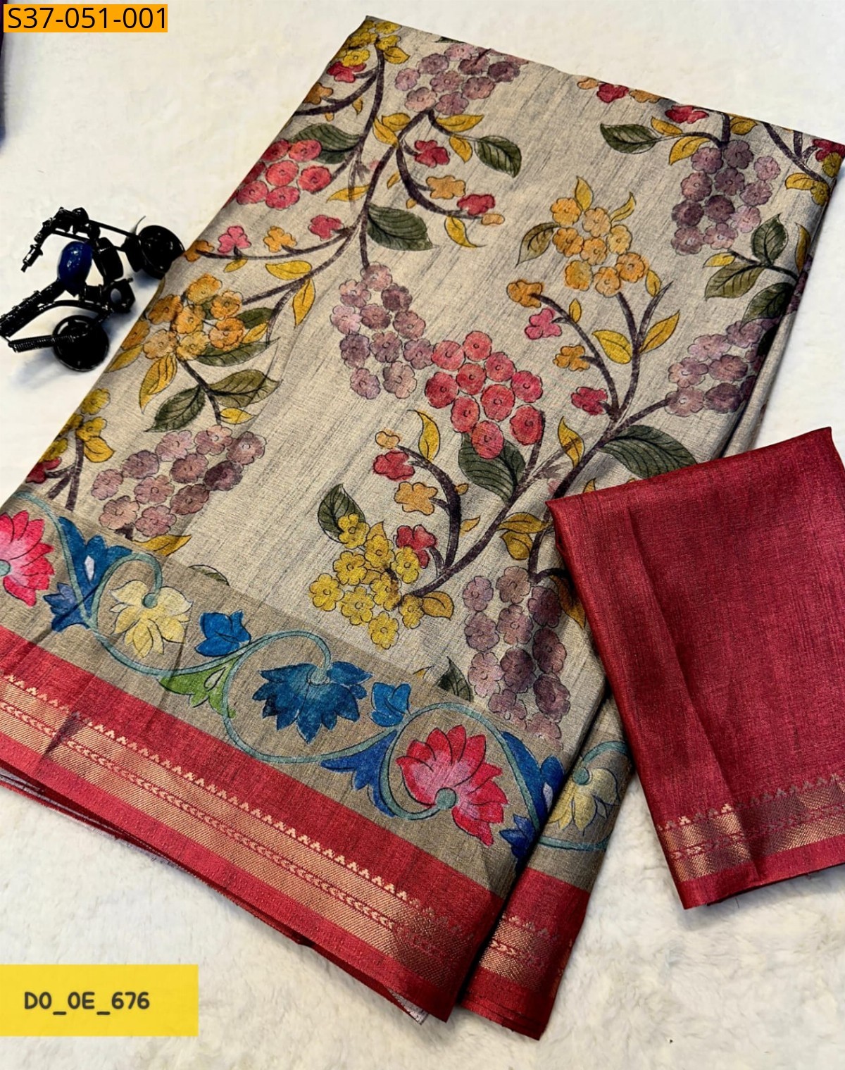 Brown Fancy Tussar Silk Saree