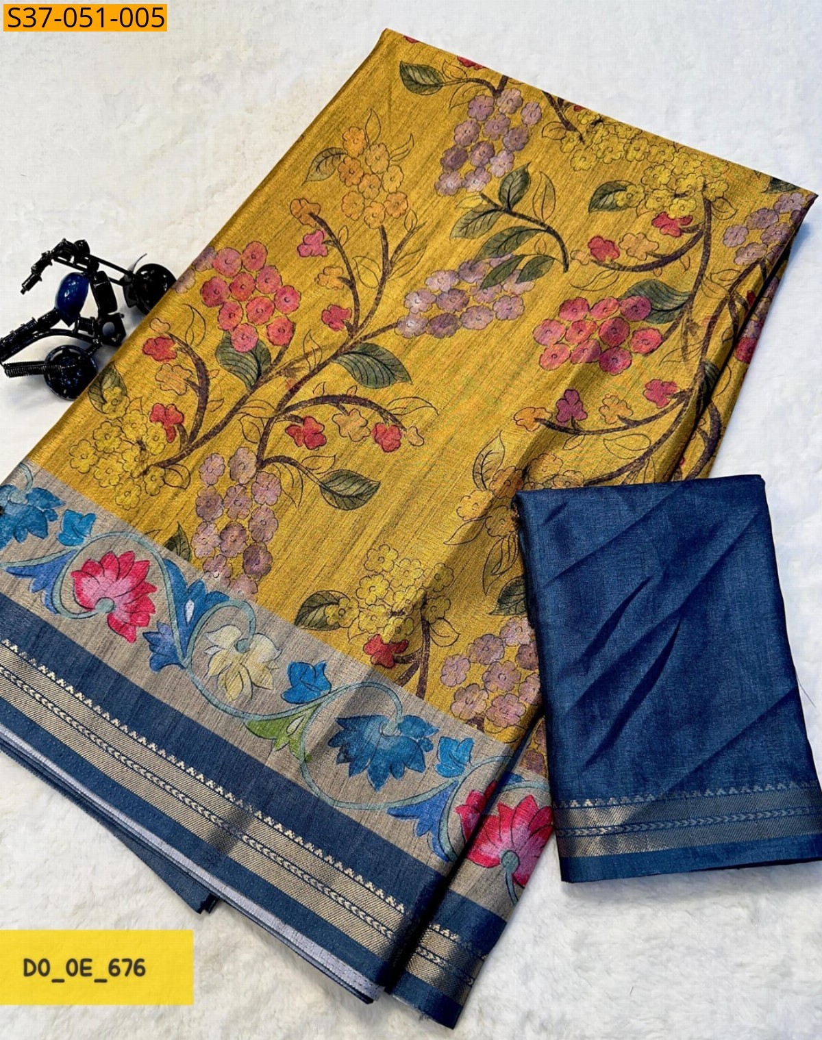 Mustard Fancy Tussar Silk Saree