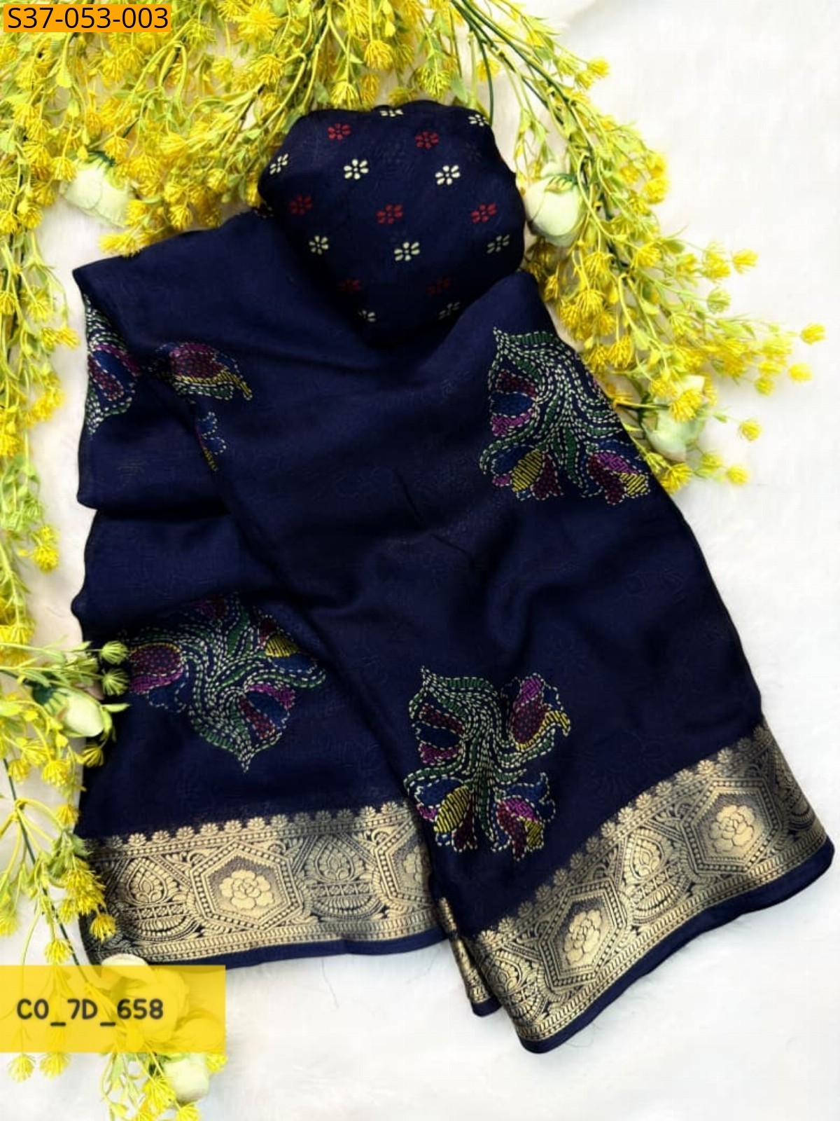 Navy Blue Fancy Marsh mellow Saree