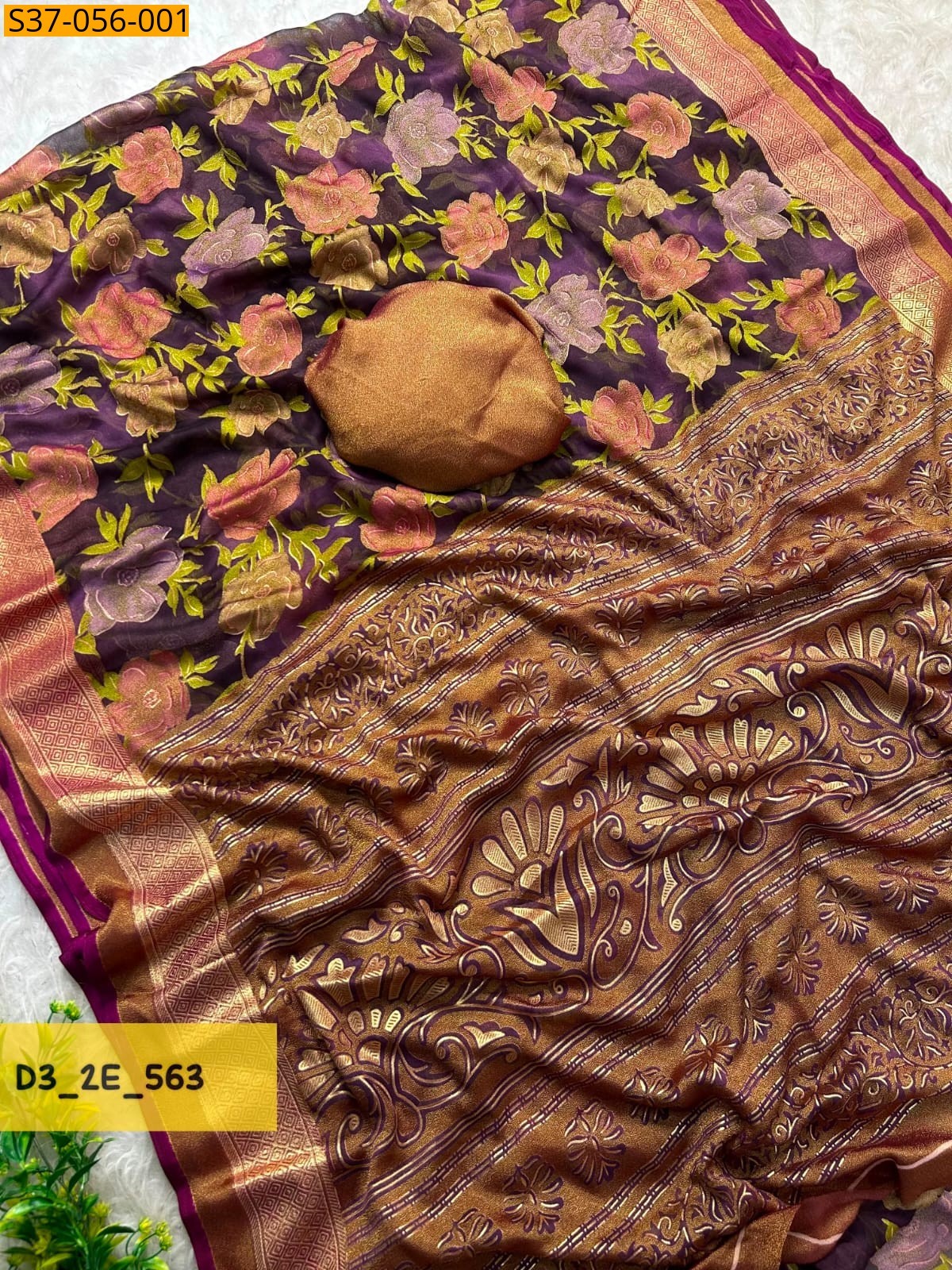 Magenta Fancy Dull Moss saree