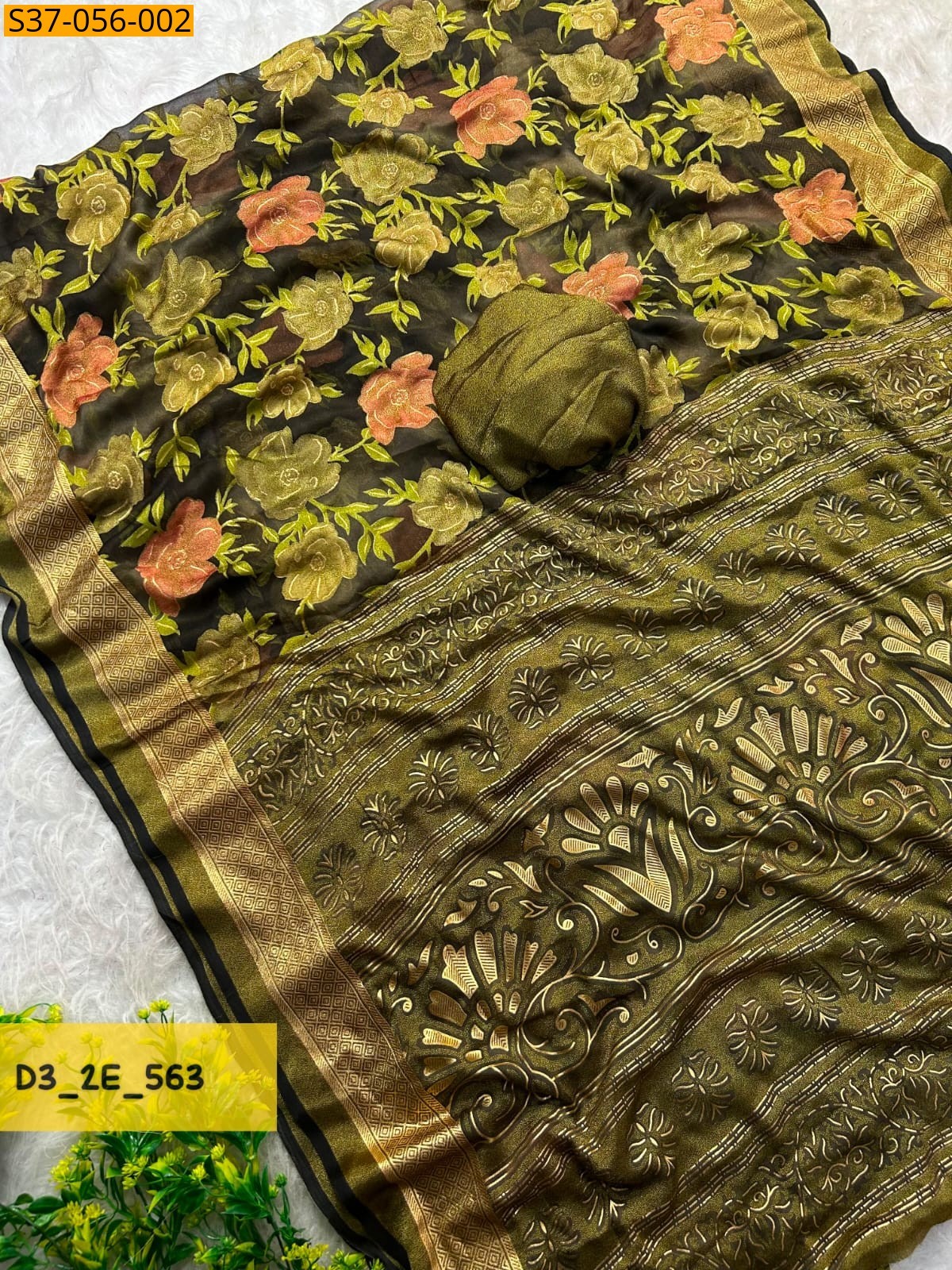 Olive green Fancy Dull Moss saree