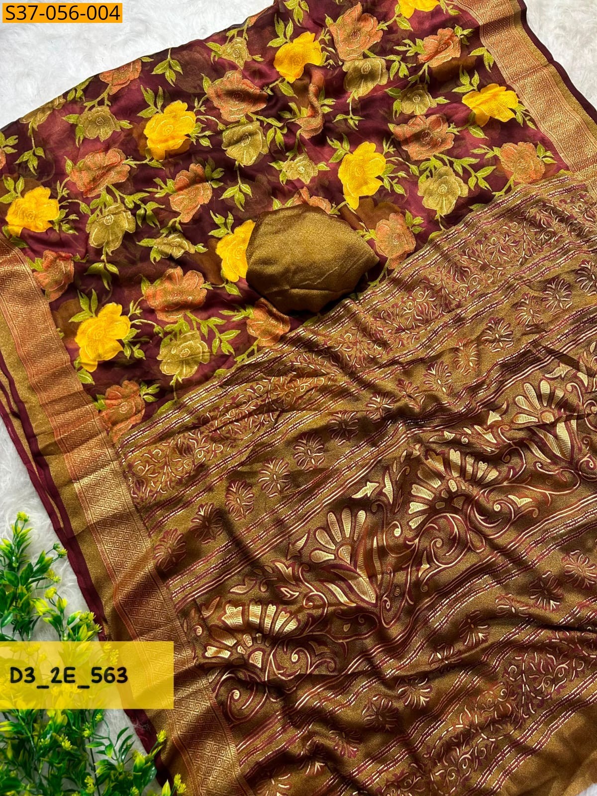 Maroon Fancy Dull Moss saree