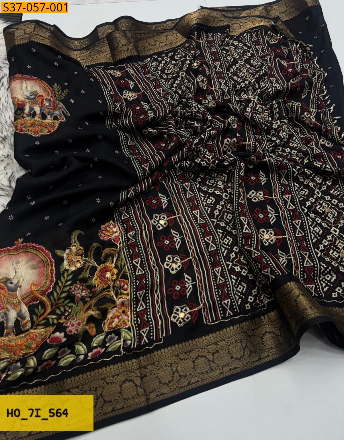 Black Fancy Marsh Mellow saree