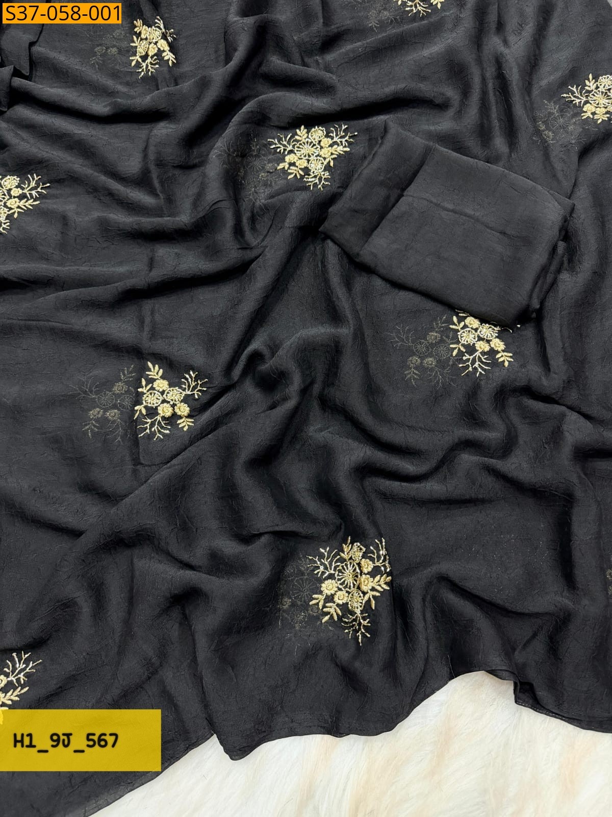 Black Fancy crush silk saree