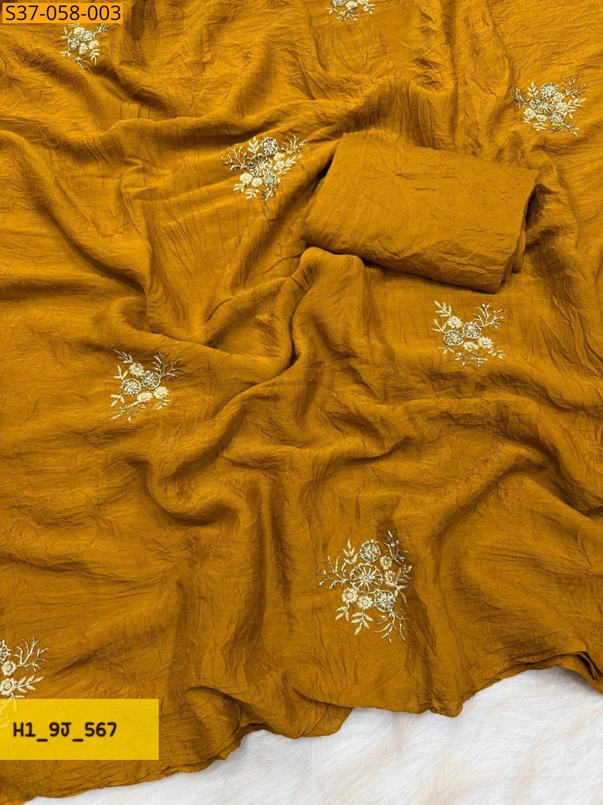 Mustard Fancy crush silk saree