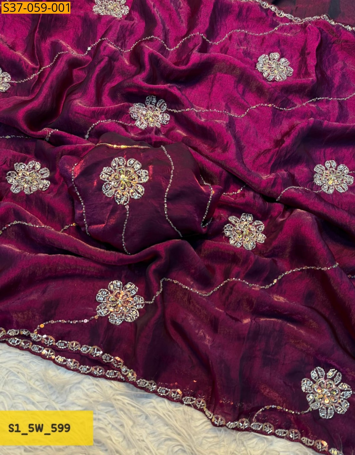 Magenta Fancy Space Silk Saree