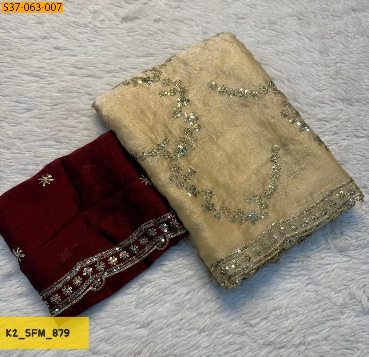Cream Fancy Space Silk Saree