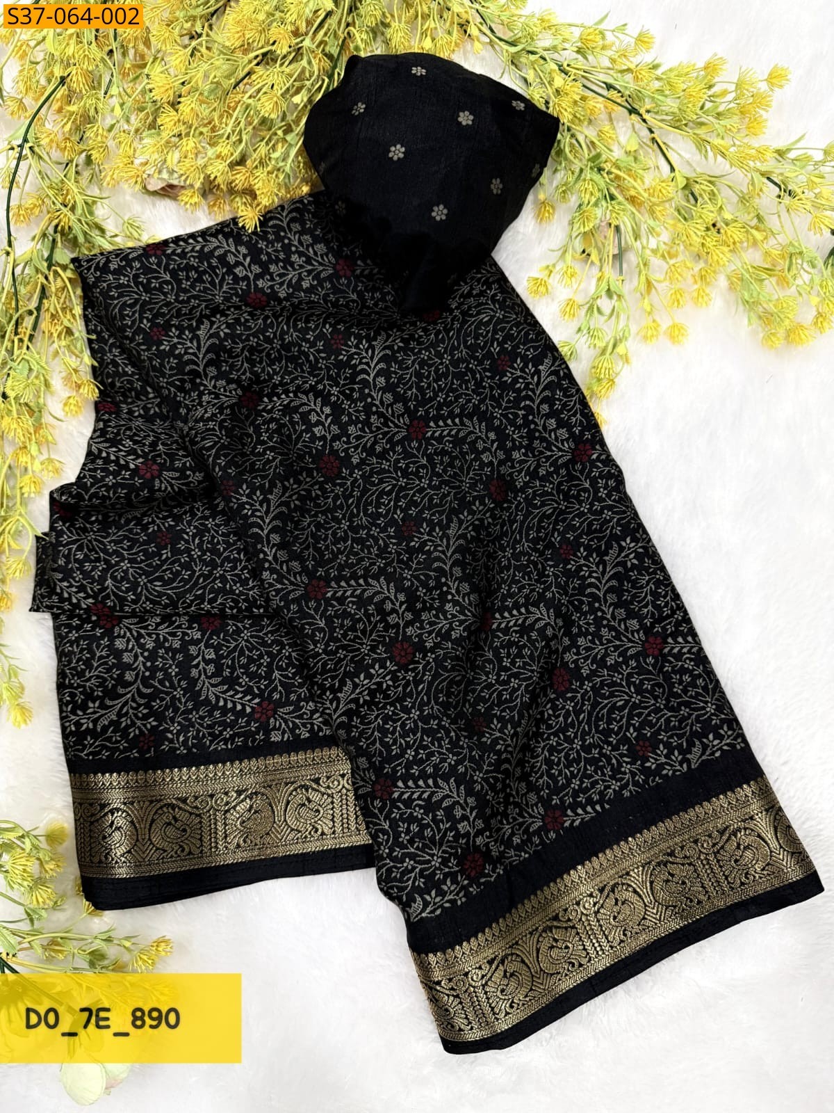 Black Fancy Soft bleck dola Silk Saree