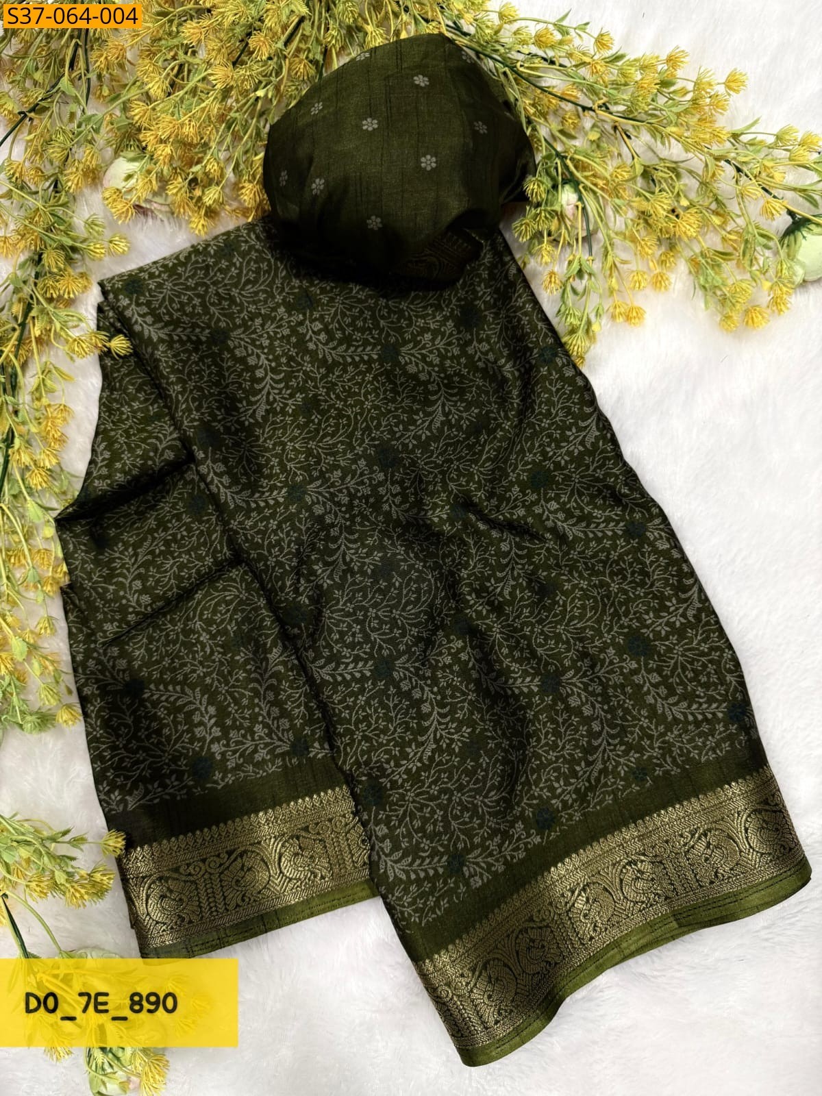 Green Fancy Soft bleck dola Silk Saree