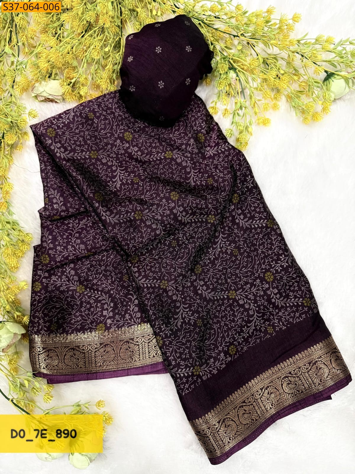 Wine Fancy Soft bleck dola Silk Saree