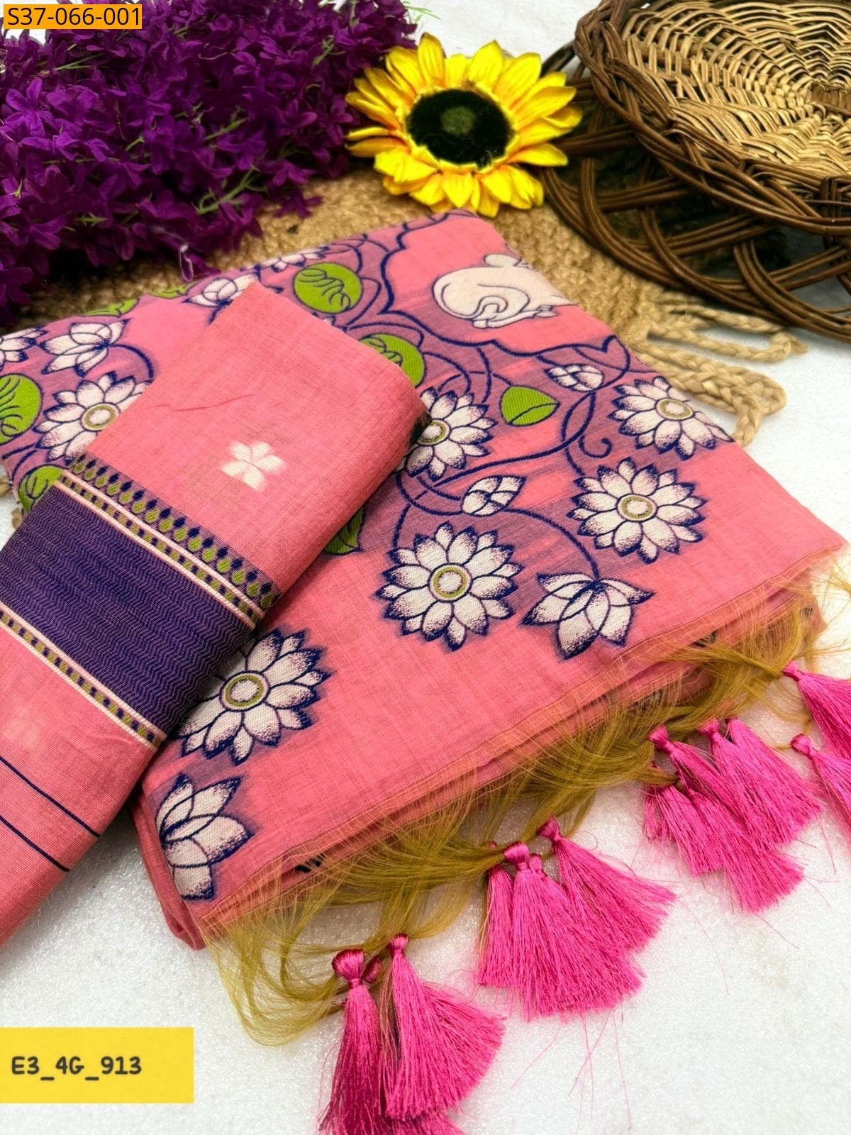Peach Fancy Muga Cotton Saree