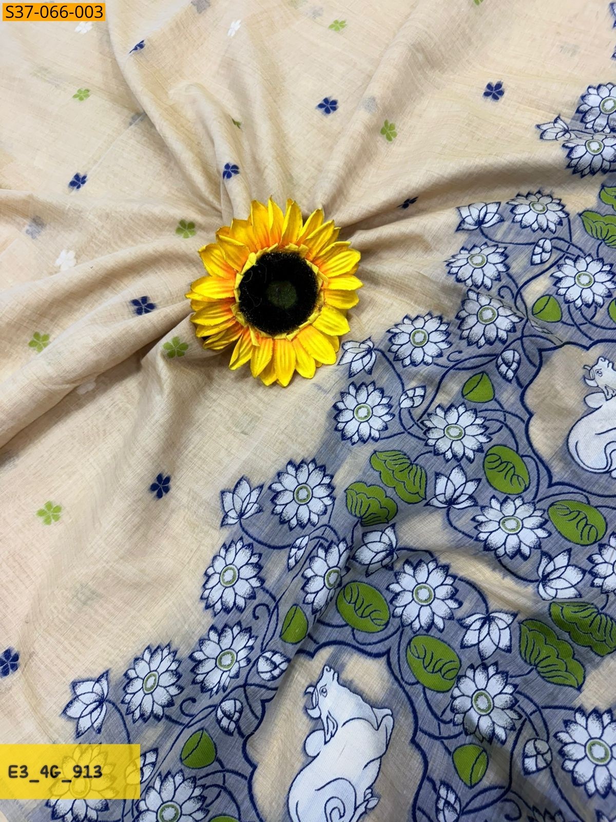 Beige Fancy Muga Cotton Saree
