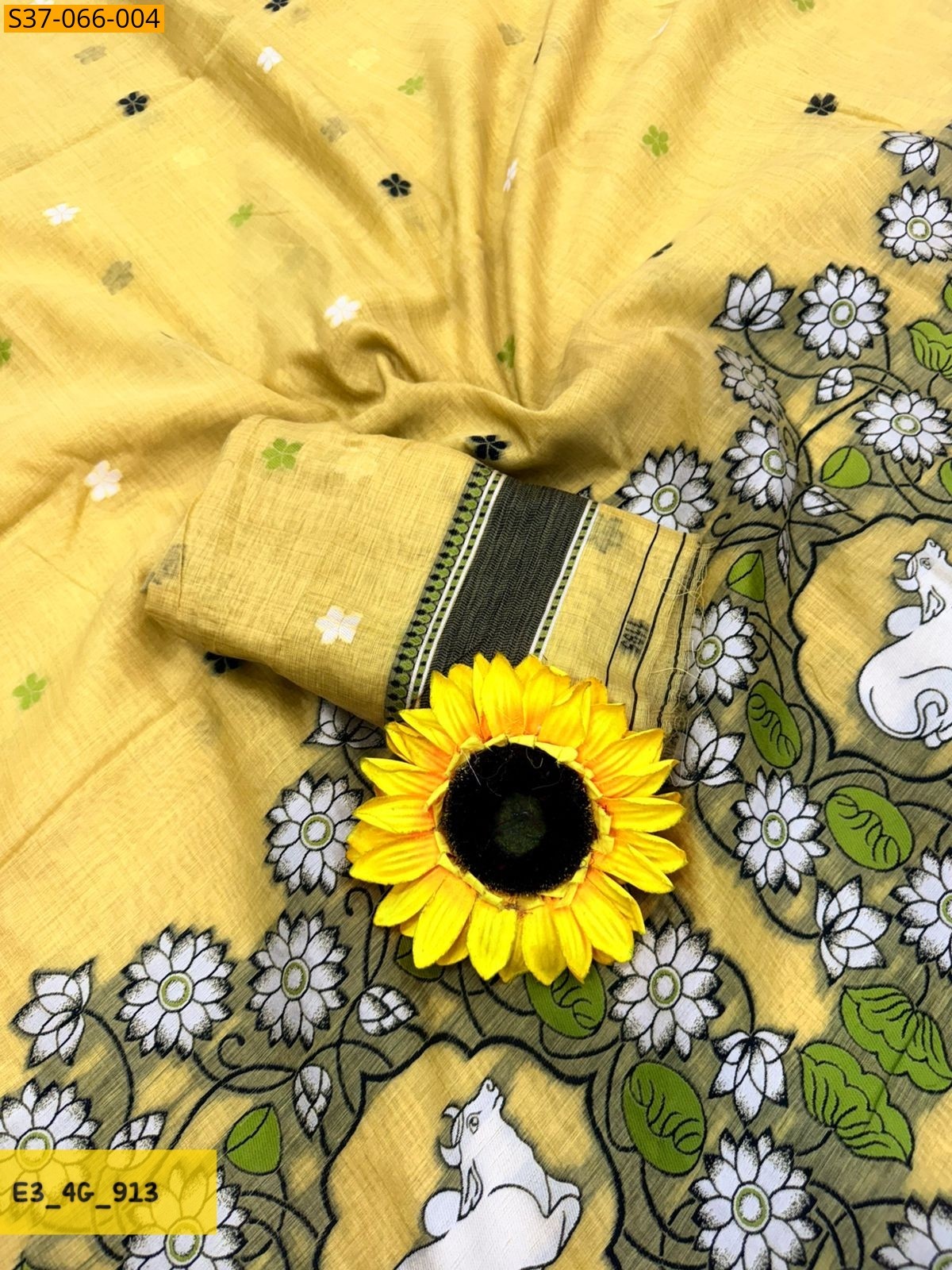 Yellow Fancy Muga Cotton Saree