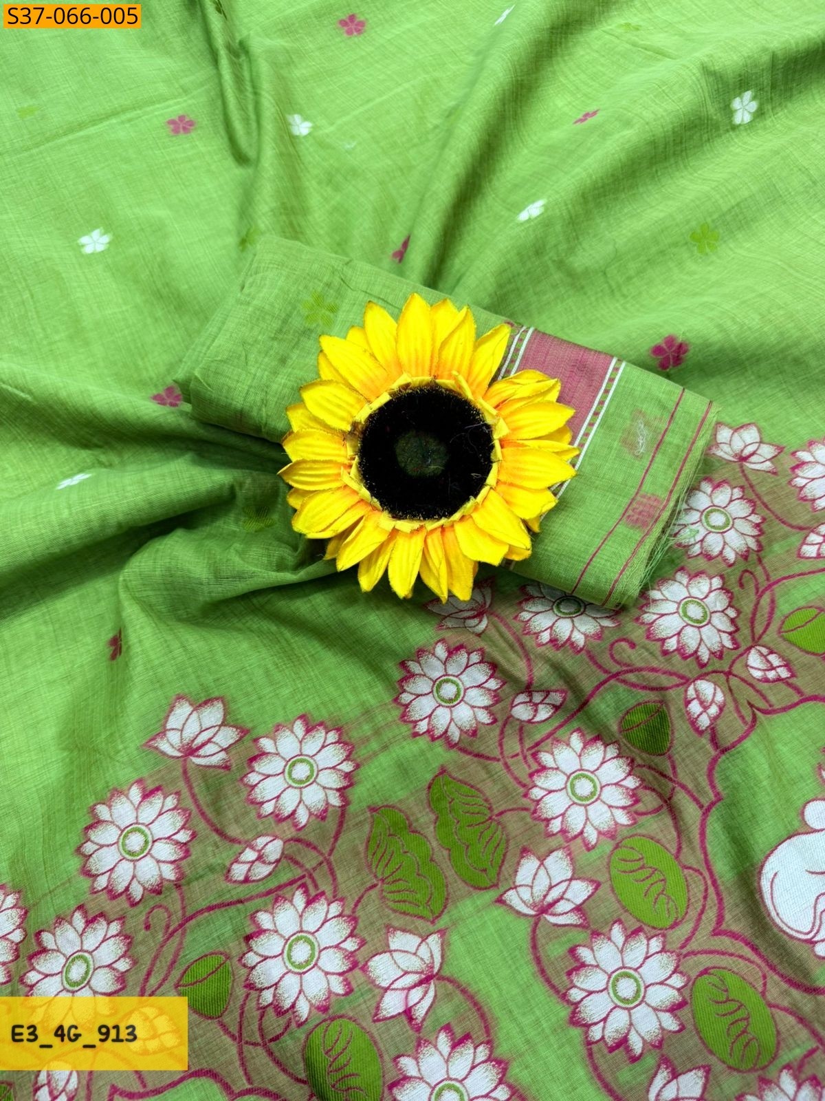 Green Fancy Muga Cotton Saree