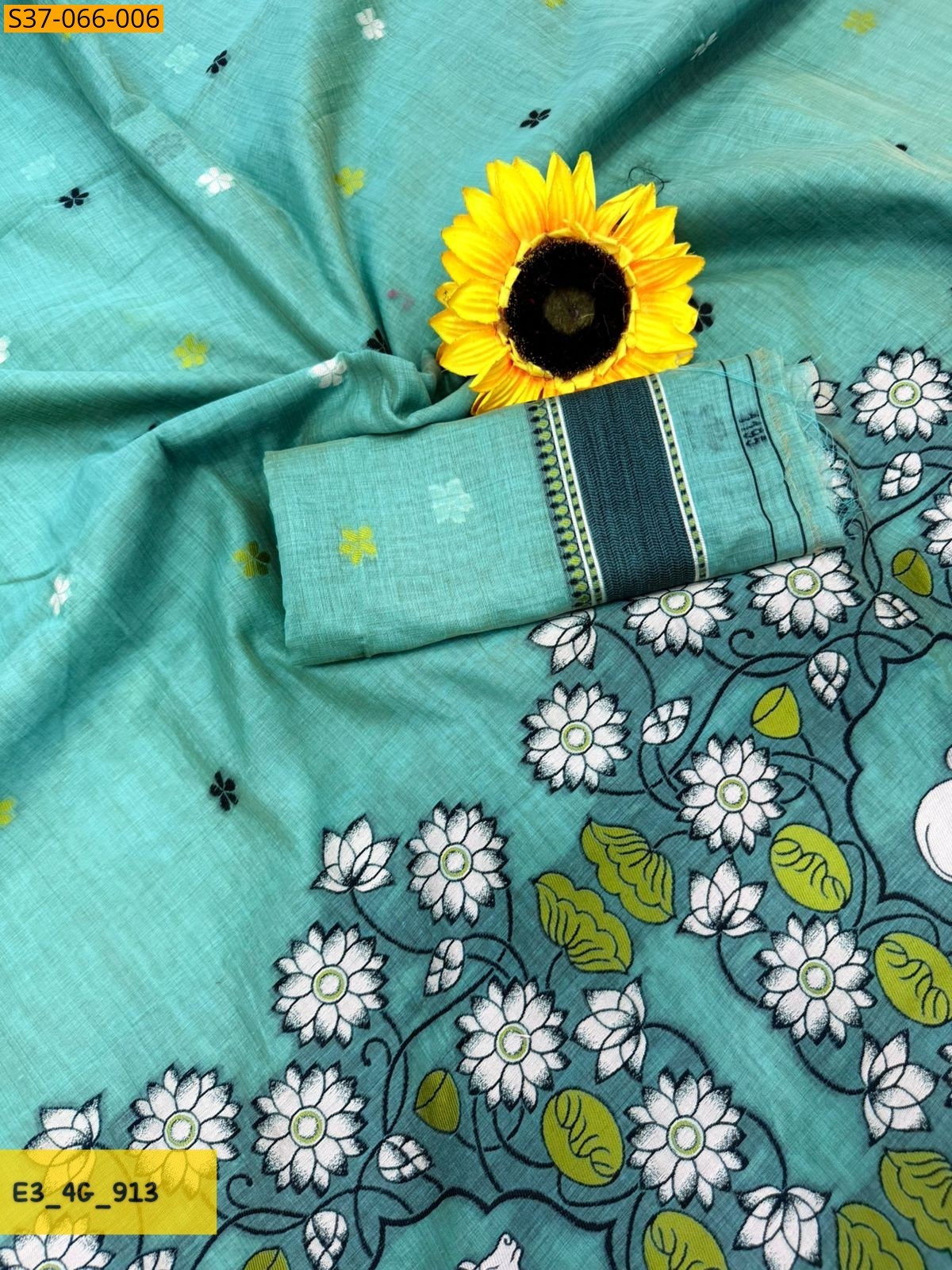 Rama Blue Fancy Muga Cotton Saree