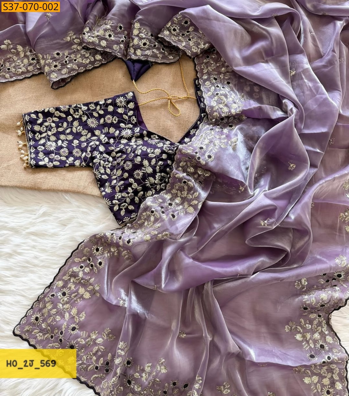 Lavender Fancy Soft Satin Jimmy choo Silk Saree