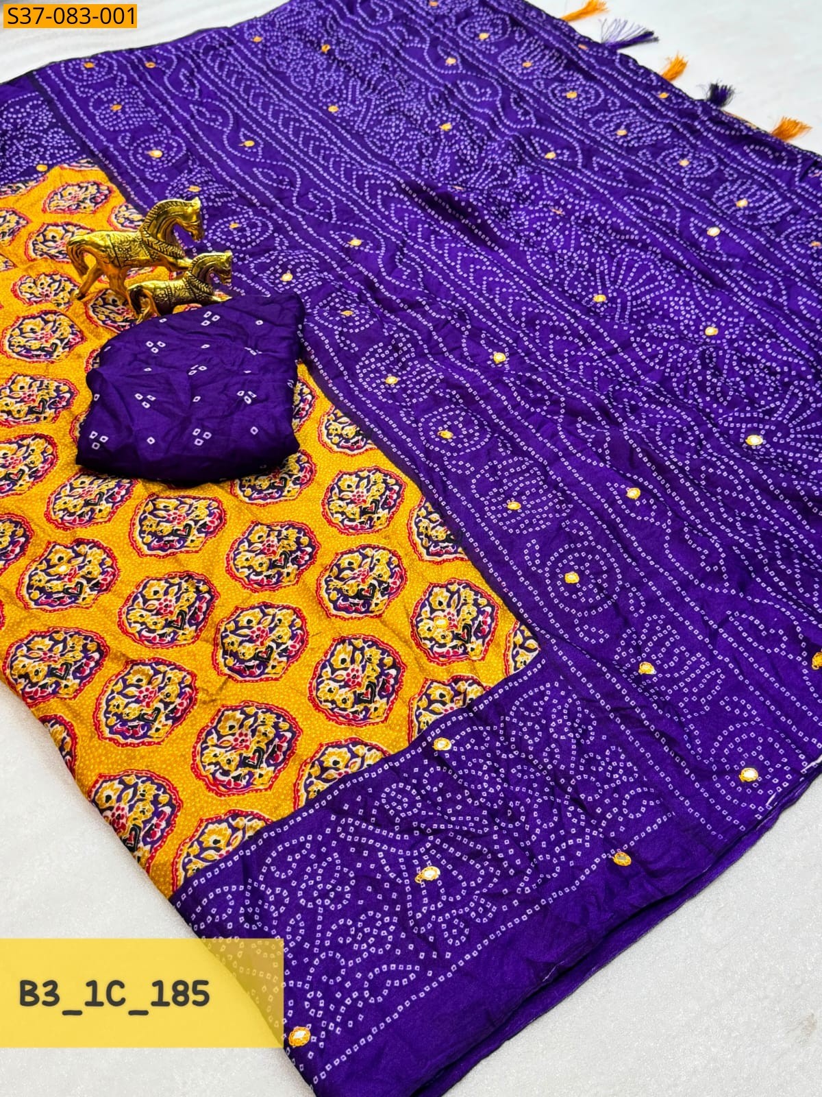 Mustard Fancy Moss Bhandhani Printed Saree