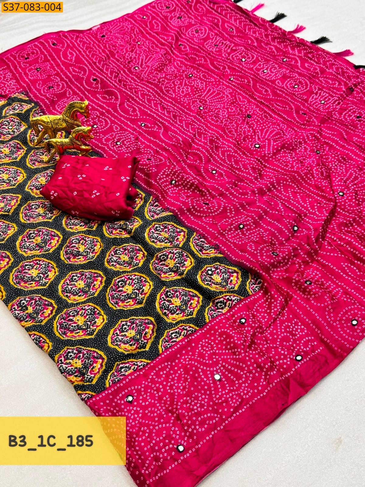 Black Fancy Moss Bhandhani Printed Saree