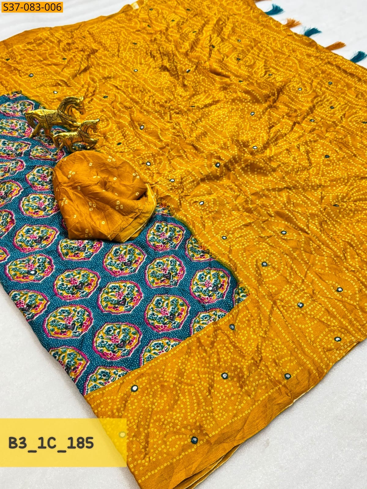Blue Fancy Moss Bhandhani Printed Saree