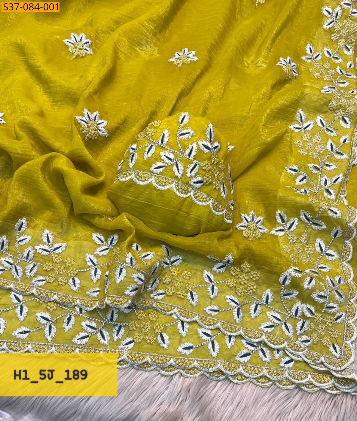 Lime Yellow Fancy Crunchy Silk Saree