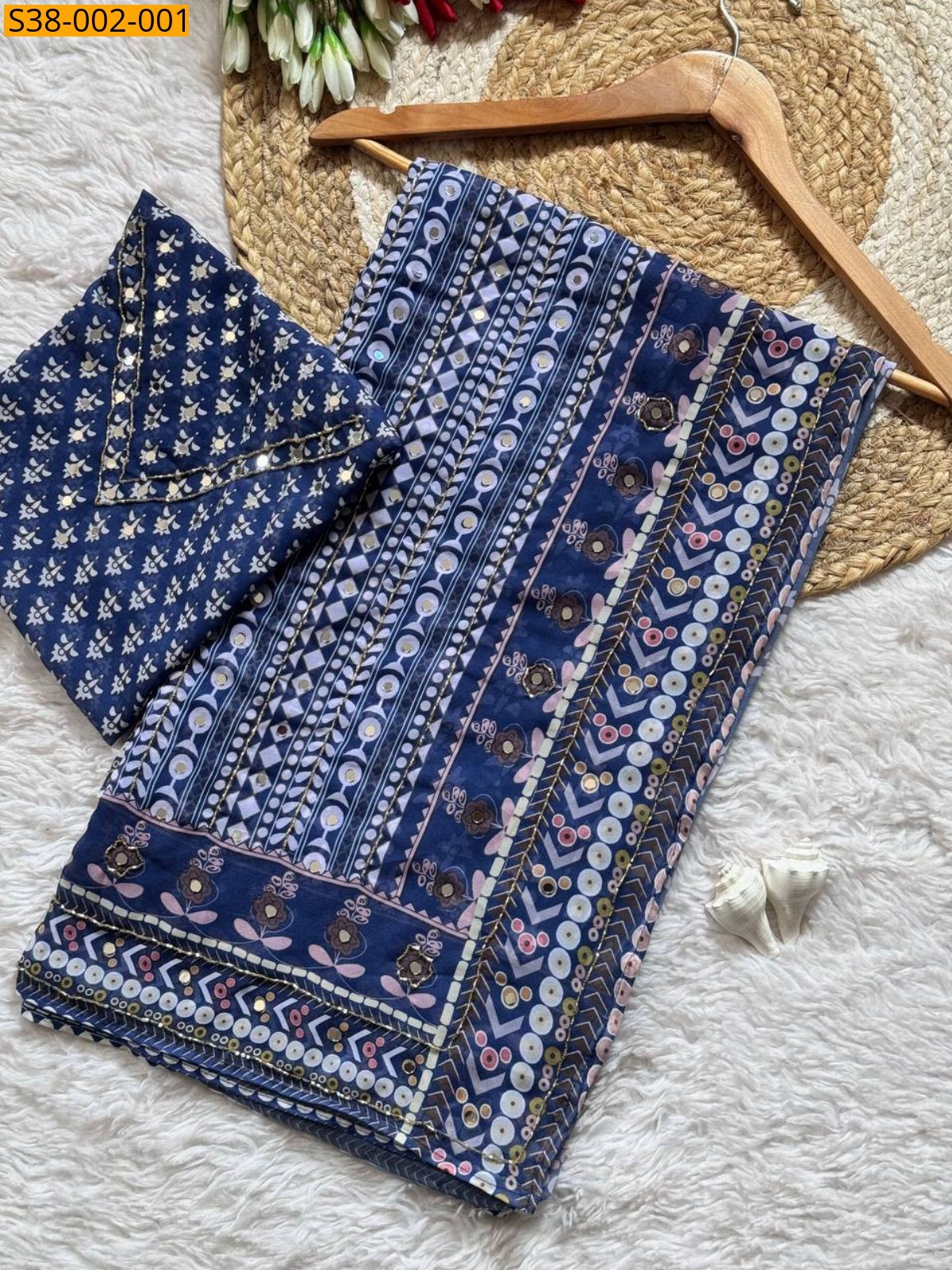Blue Fancy Chinnon Saree