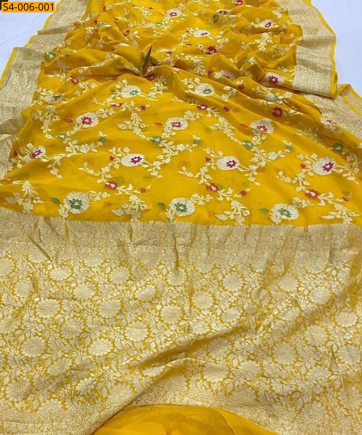Yellow Fancy Banarasi Semi Georgette Saree