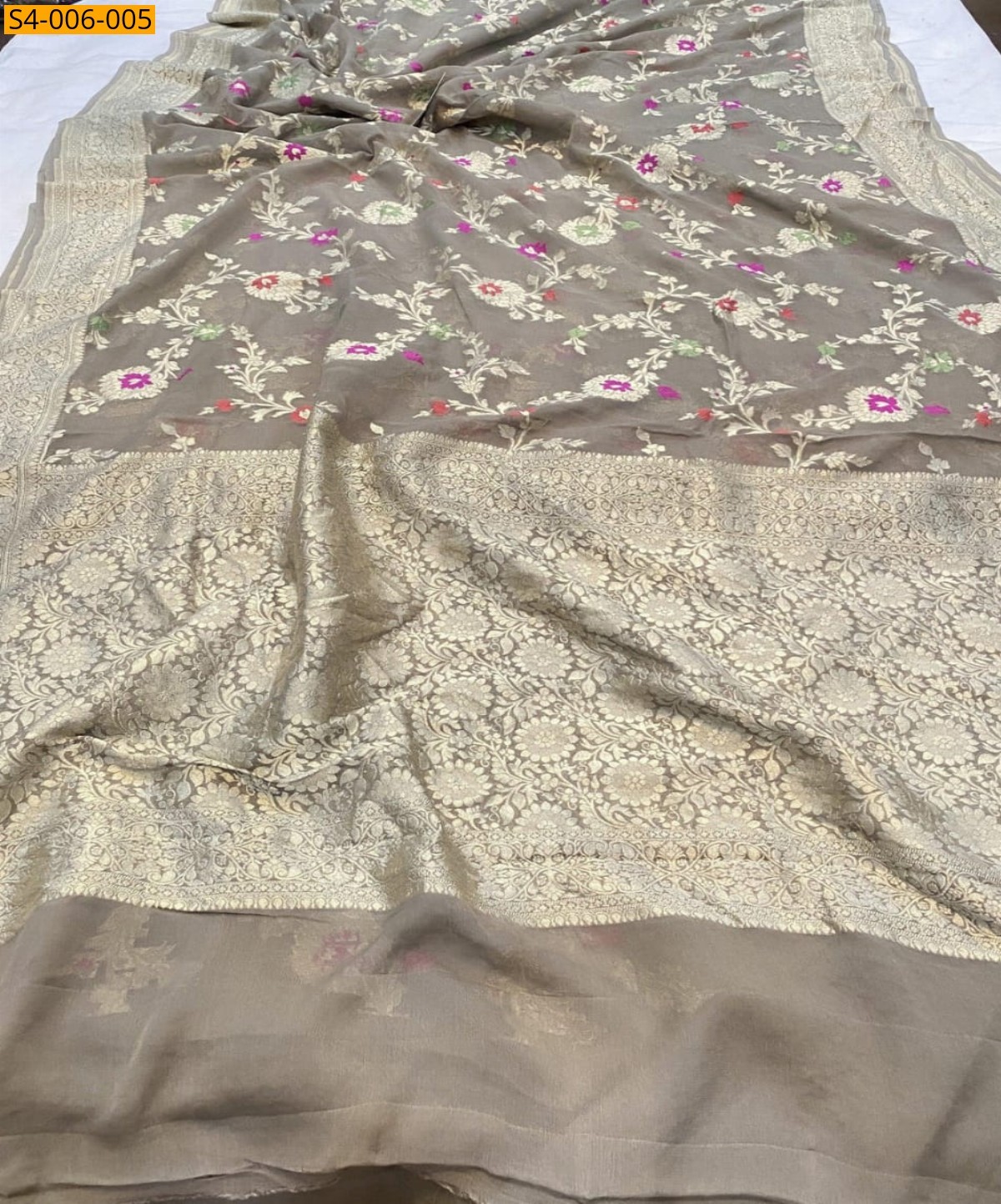 Gray Fancy Banarasi Semi Georgette Saree