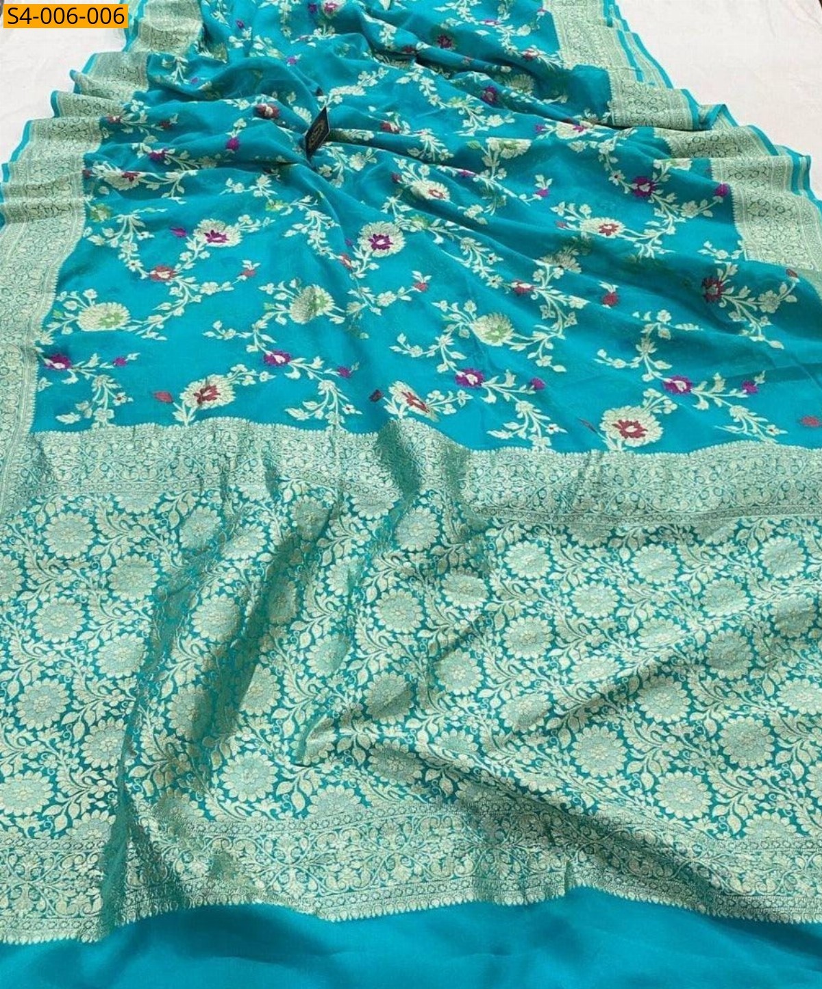 Blue Fancy Banarasi Semi Georgette Saree