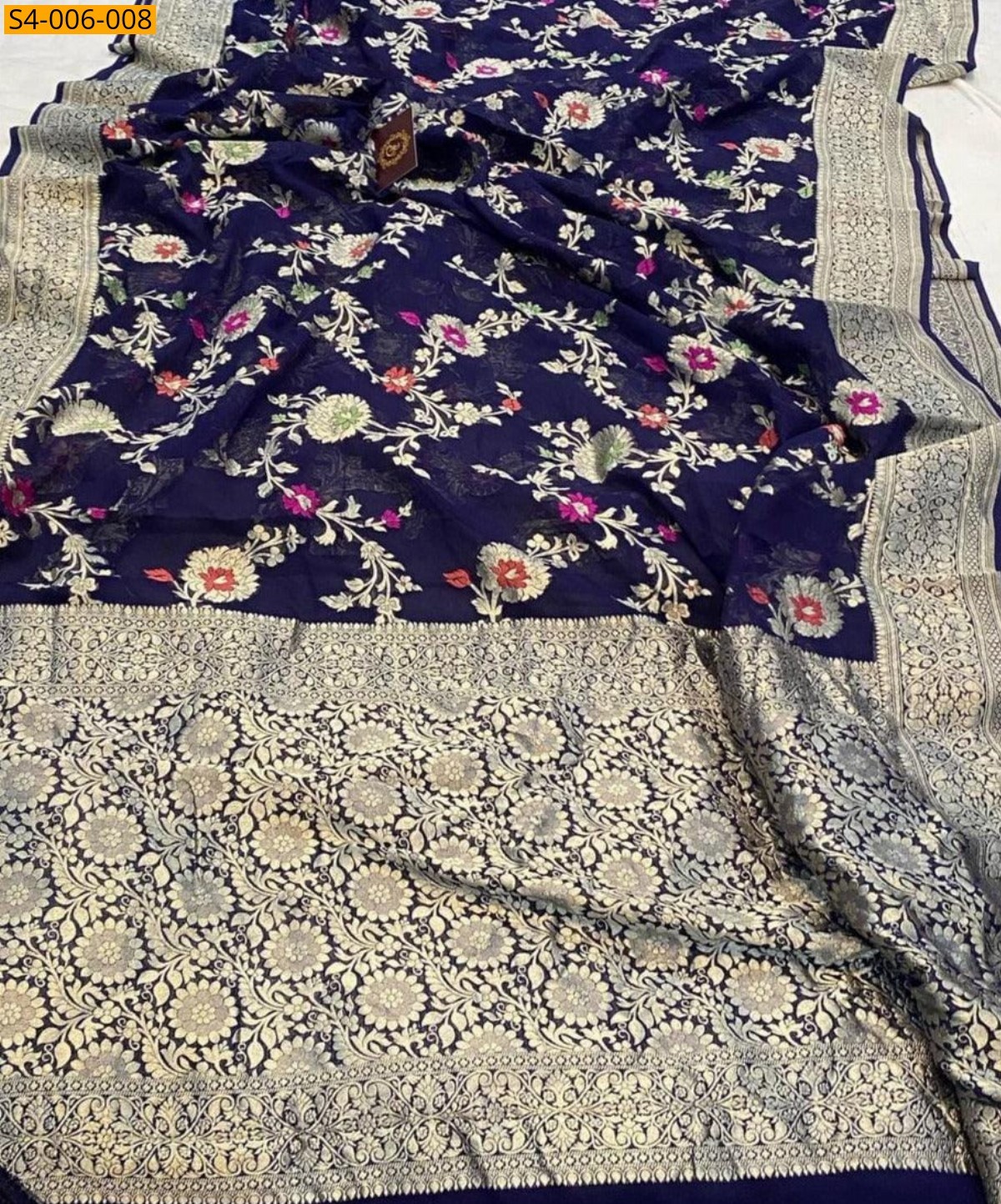Navy Blue Fancy Banarasi Semi Georgette Saree