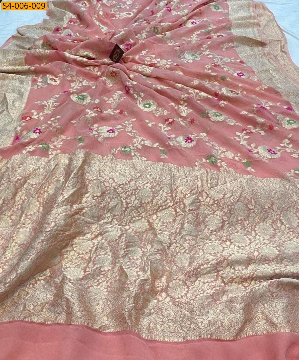 Peach Fancy Banarasi Semi Georgette Saree