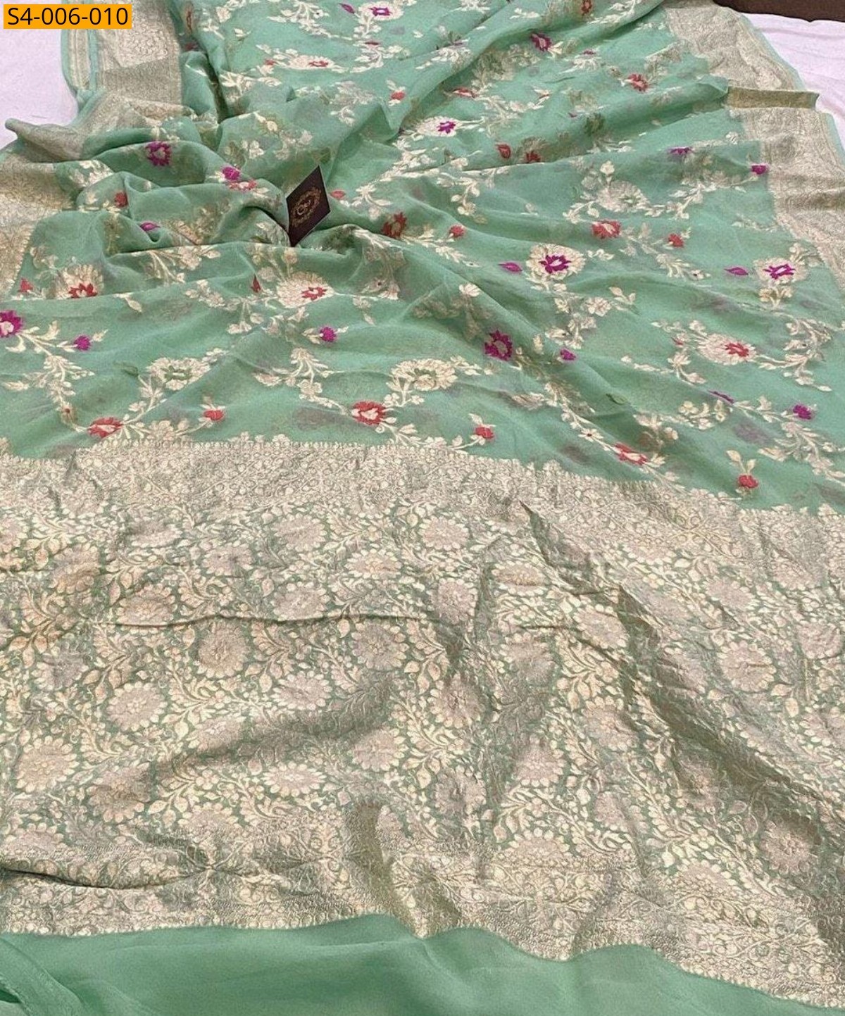 Pista green Fancy Banarasi Semi Georgette Saree