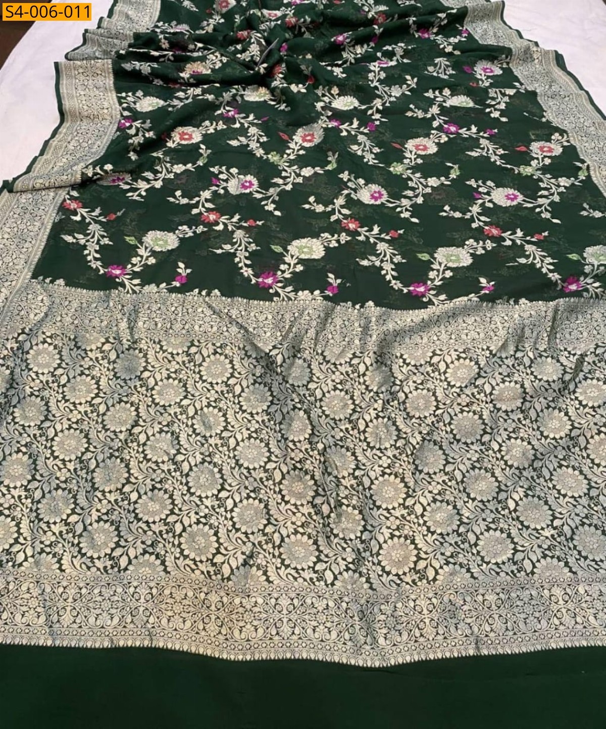 Dark green Fancy Banarasi Semi Georgette Saree
