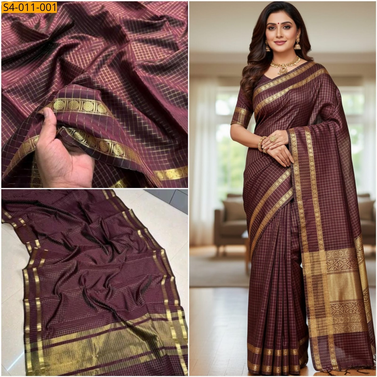 Maroon Fancy Kanchi Kattan Silk  Saree
