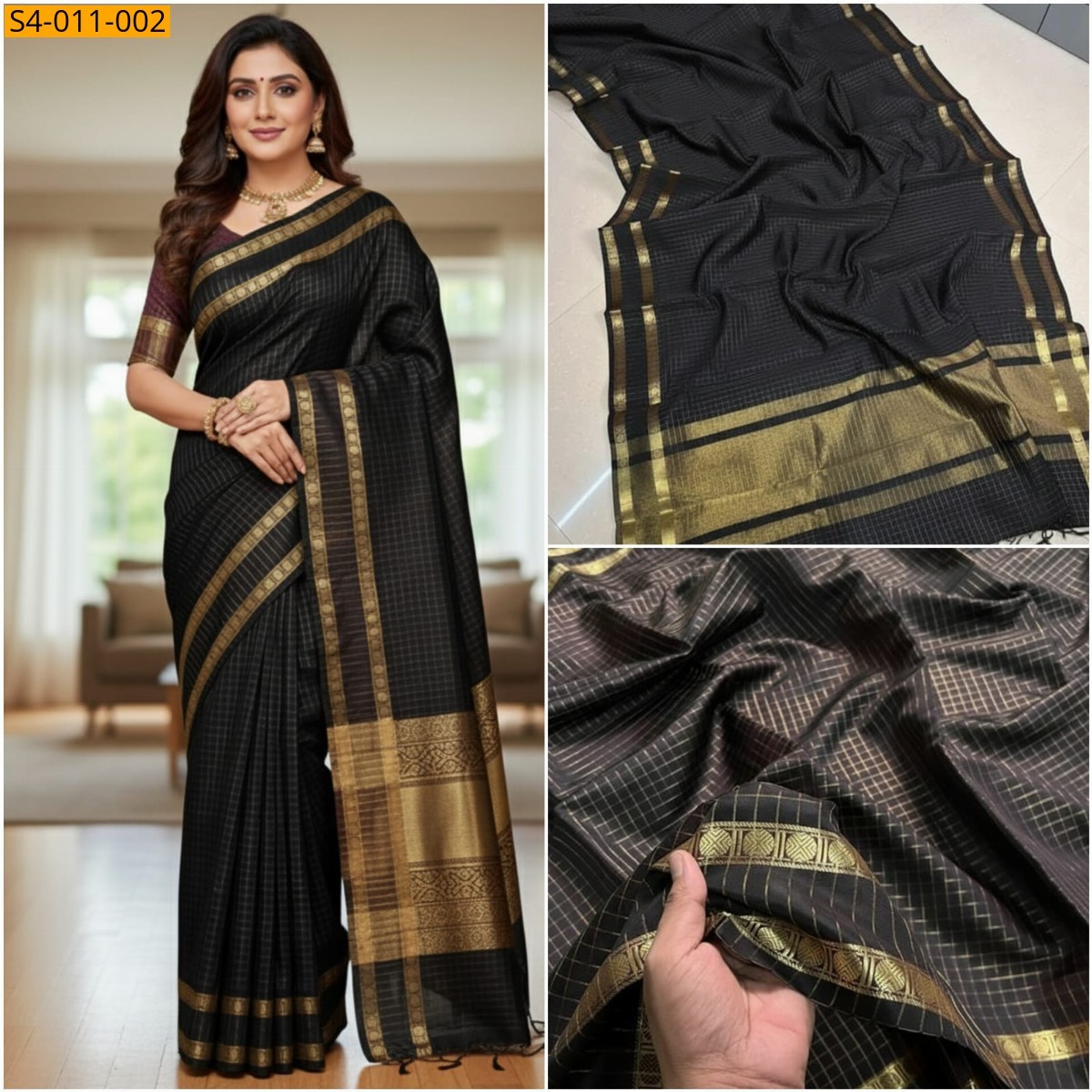 Black Fancy Kanchi Kattan Silk  Saree