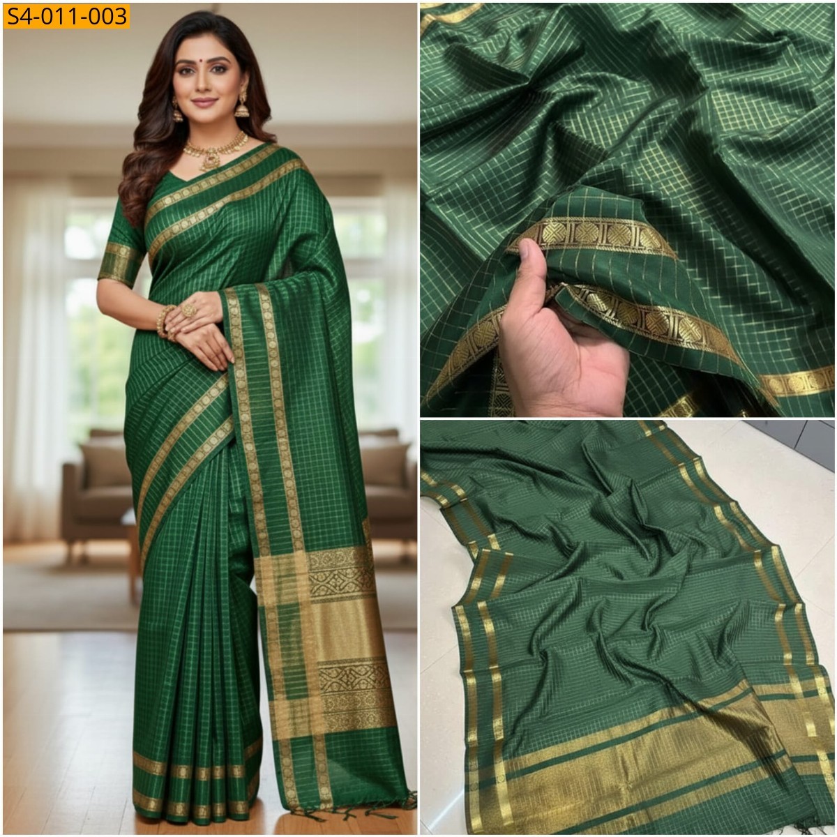 Green Fancy Kanchi Kattan Silk  Saree