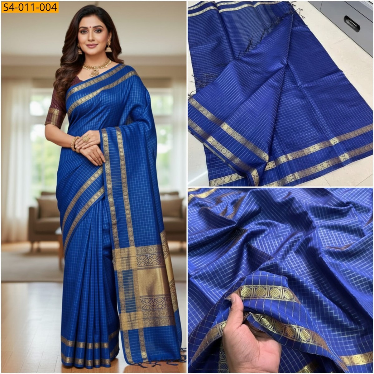 Navy blue Fancy Kanchi Kattan Silk  Saree