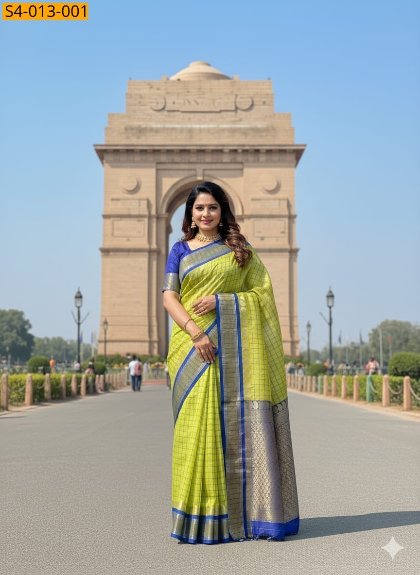 Parrot green Fancy Cotton Silk  Saree