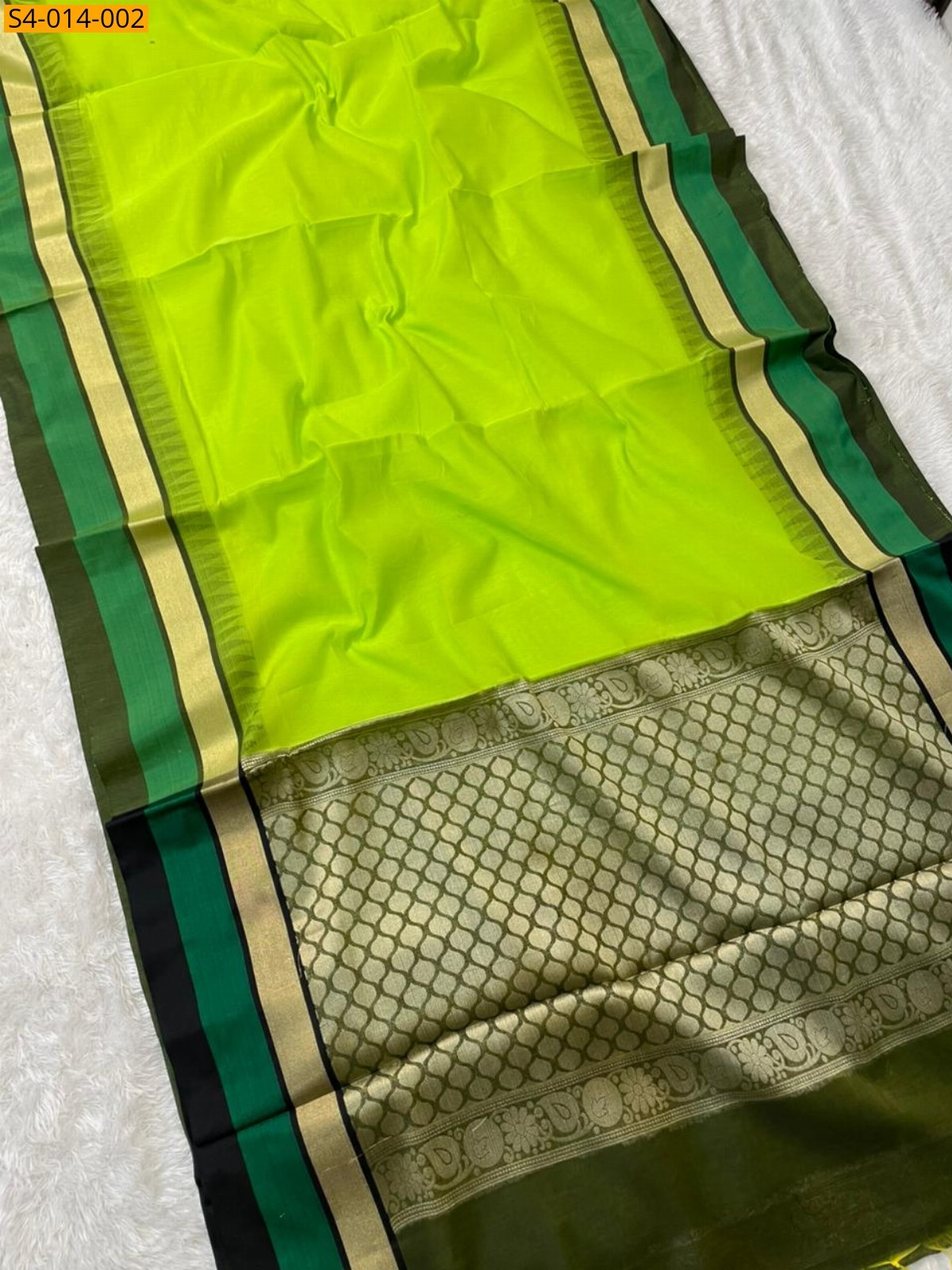 Parrot green Fancy Cotton Silk  Saree