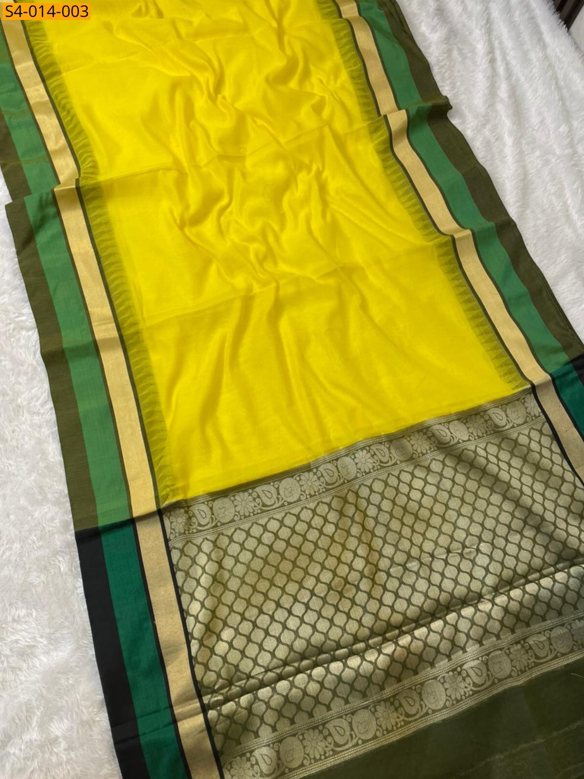 Yellow Fancy Cotton Silk  Saree