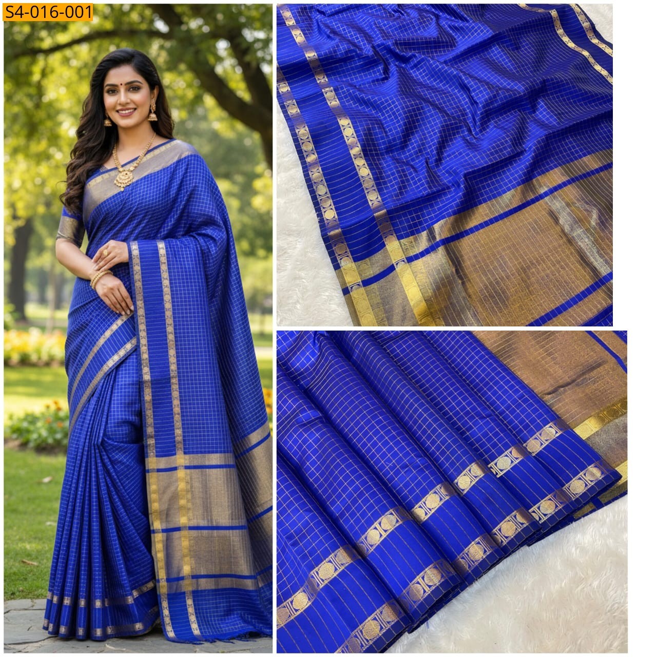 Blue Fancy Kanchi Kattan Silk Saree