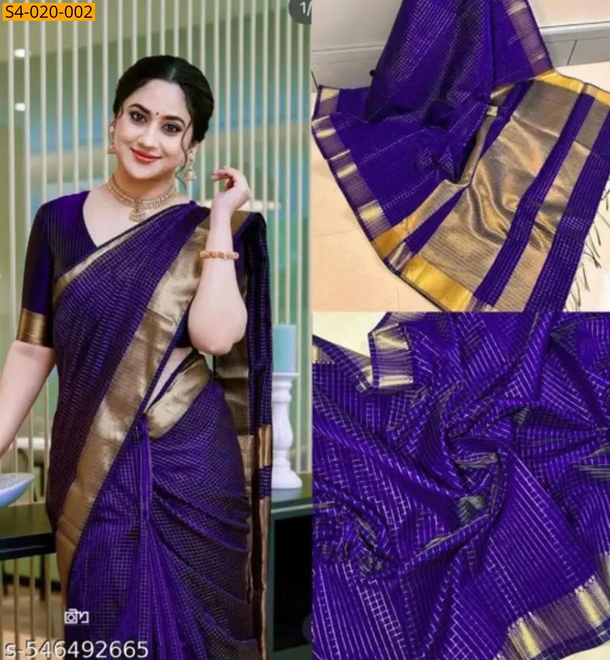 Violet Fancy Banarasi Kanchi Kattan Silk Saree