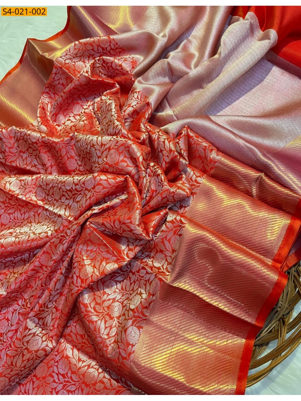 Orange Fancy Kanchi Kattan Silk Saree Orange Fancy Kanchi Kattan Silk Saree
